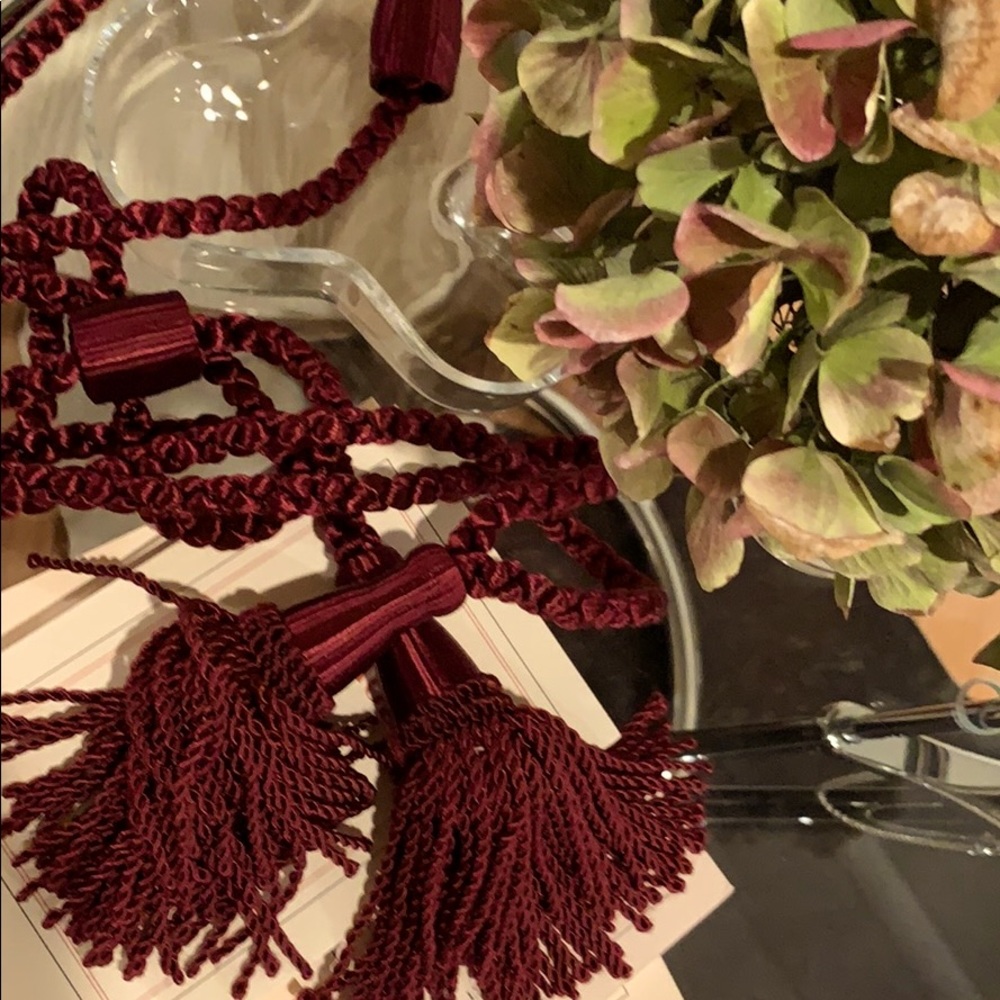 Set of two braided silk curtain, drapery tiebacks